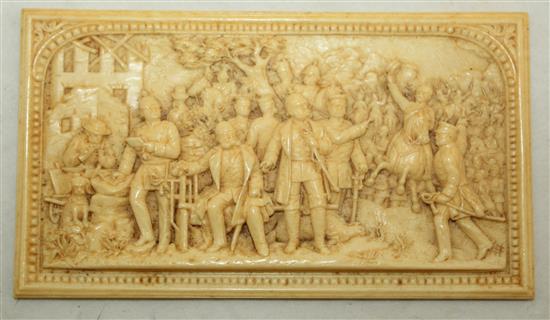 An early 20th century German ivory plaque, 3 x 5.25in., unframed